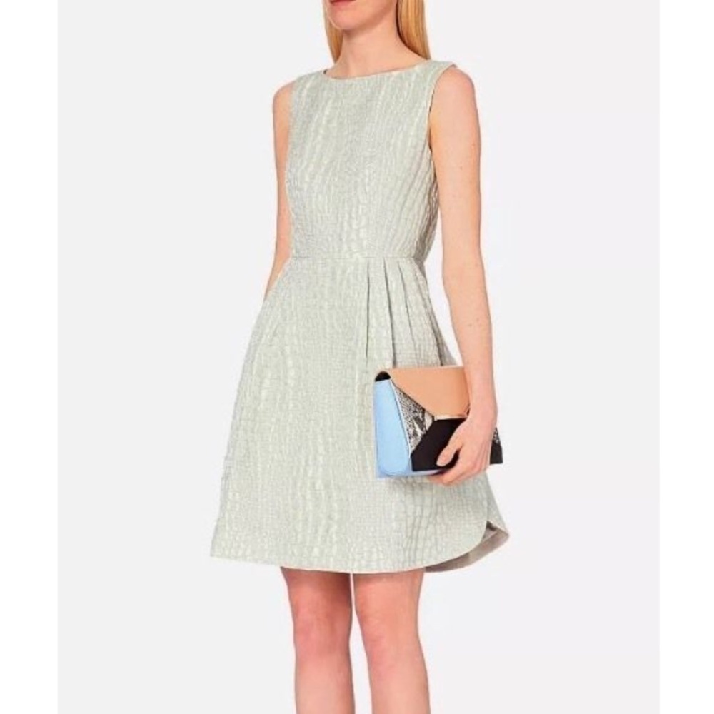 NEW Ted Baker London 'Kaleen' Textured Fit‎ & Flare Dress Green/Grey [SZ 3 ]
